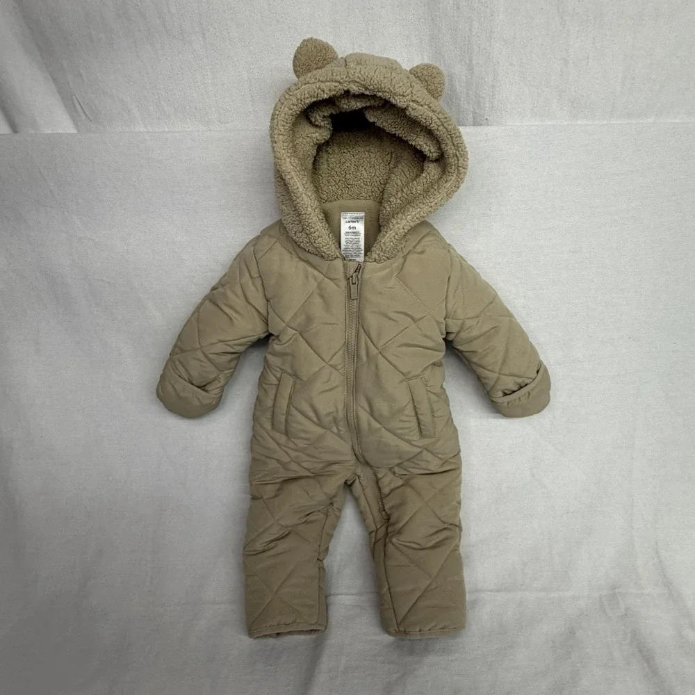 Carter's Baby Snowsuit Quilted Bear Ear Hooded Sherpa Lined Pram 6 Months
